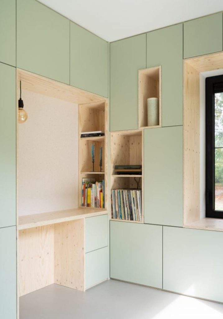 clever inbuilt storage shelves and cuboards